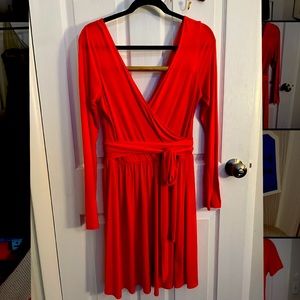 Moda International Bright Red Faux Wrap Dress - size small
